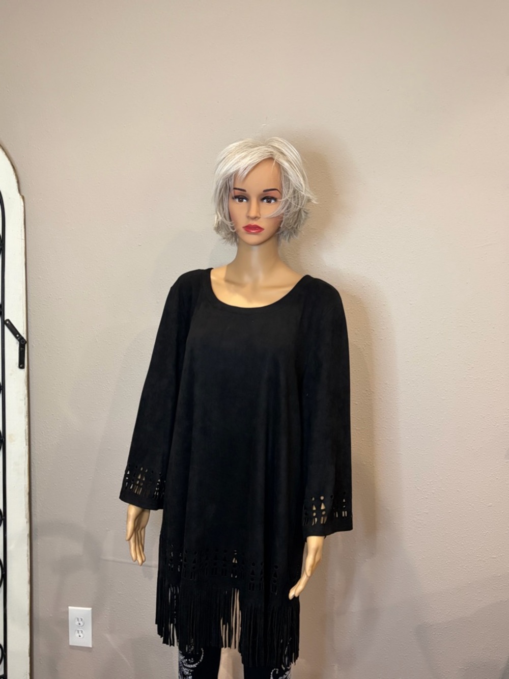 Monoreno Black Mini Dress with Fringe